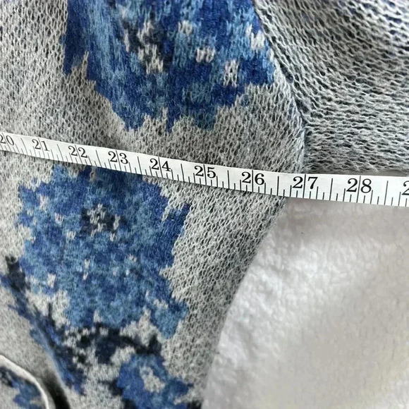 J Jill Vintage 1XL Wool Blend Gray Blue Floral Cardigan Pockets Grandmacore - Picture 9 of 12